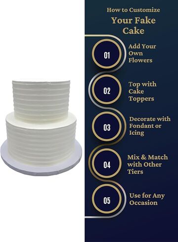 FromJennWithLove كعكة وهمية بطبقتين - كعكة عرض عاجية بطول 8 بوصات - مثالية لحفلات الزفاف والحفلات وتدريبات الإعداد ومخططي الأحداث. صنع في الولايات المتحدة الأمريكية. in Kuwait