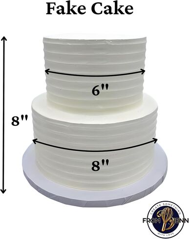 FromJennWithLove كعكة وهمية بطبقتين - كعكة عرض عاجية بطول 8 بوصات - مثالية لحفلات الزفاف والحفلات وتدريبات الإعداد ومخططي الأحداث. صنع في الولايات المتحدة الأمريكية. in Kuwait