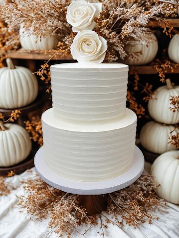 FromJennWithLove كعكة وهمية بطبقتين - كعكة عرض عاجية بطول 8 بوصات - مثالية لحفلات الزفاف والحفلات وتدريبات الإعداد ومخططي الأحداث. صنع في الولايات المتحدة الأمريكية. in Kuwait