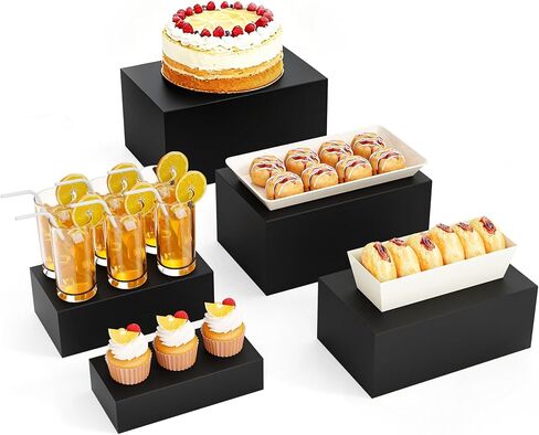 5 Pcs Metal Display Stands for Buffet Table Cake Risers, Cupcake Rectangle Stand for Wedding, Party, Catering Supplies, Elegant Food Risers for Display with 5Pcs Hollow Bottoms Sturdy Modern (Black, 2 IN to 12 IN) in Saudi Arabia