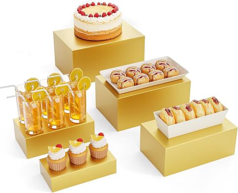 5 Pcs Metal Display Stands for Buffet Table Cake Risers, Cupcake Rectangle Stand for Wedding, Party, Catering Supplies, Elegant Food Risers for Display with 5Pcs Hollow Bottoms Sturdy Modern (Black, 2 IN to 12 IN) in Saudi Arabia