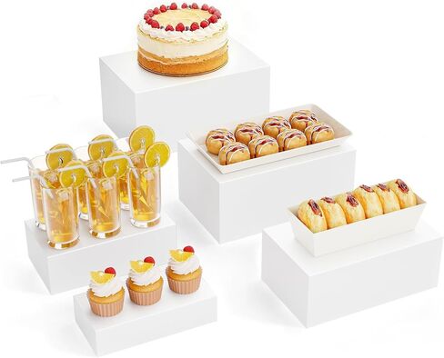 5 Pcs Metal Display Stands for Buffet Table Cake Risers, Cupcake Rectangle Stand for Wedding, Party, Catering Supplies, Elegant Food Risers for Display with 5Pcs Hollow Bottoms Sturdy Modern (Black, 2 IN to 12 IN) in Saudi Arabia