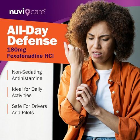 دواء حساسية خلايا النحل للبالغين والأطفال بعمر 12 عامًا فما فوق - فيكسوفينادين 180 ملغ - تركيبة مضادات الهيستامين غير المسببة للنعاس لمدة 24 ساعة - عام لخلايا أليجرا - أقراص تخفيف الحساسية غير المسببة للنعاس (30 قرصًا) in Kuwait