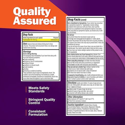 دواء حساسية خلايا النحل للبالغين والأطفال بعمر 12 عامًا فما فوق - فيكسوفينادين 180 ملغ - تركيبة مضادات الهيستامين غير المسببة للنعاس لمدة 24 ساعة - عام لخلايا أليجرا - أقراص تخفيف الحساسية غير المسببة للنعاس (30 قرصًا) in Kuwait