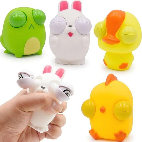 4 حزمة عيد الفصح الضغط على ألعاب العيون ، أرنب Chick Duck Frog Toys for Kids Girls Boys Easter Staints Sugchsers Party Favors Gifts in Kuwait