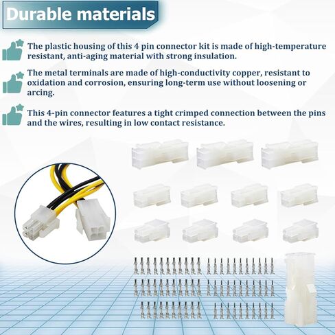 8 مجموعات متطابقة من 4 دبابيس، (4 دوائر) مع موصل طرفي مجعد مقاس 18-24 AWG، متوافق مع مجموعات موصلات موليكس، مقاوم للتآكل، سهل التركيب in Kuwait