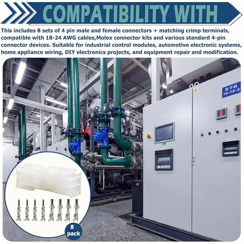 8 مجموعات متطابقة من 4 دبابيس، (4 دوائر) مع موصل طرفي مجعد مقاس 18-24 AWG، متوافق مع مجموعات موصلات موليكس، مقاوم للتآكل، سهل التركيب in Kuwait