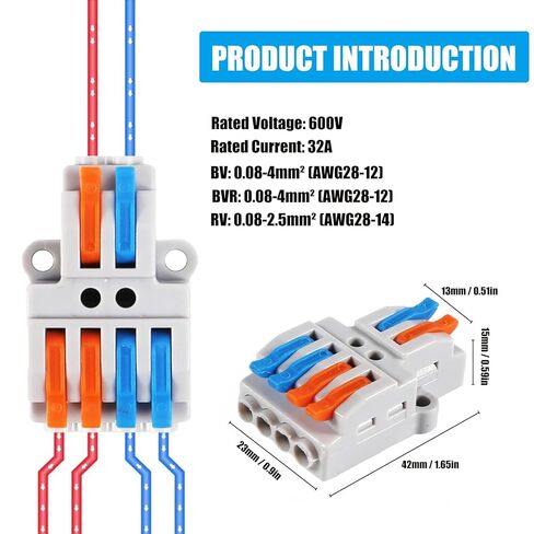 10pcs Lever Wire Connectors 2 in 4 Out Quick Wiring Cable Connector Compact Wire Terminal Block for 28-12 AWG, 28-14 AWG in Saudi Arabia