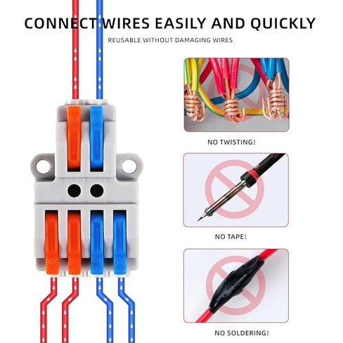 10pcs Lever Wire Connectors 2 in 4 Out Quick Wiring Cable Connector Compact Wire Terminal Block for 28-12 AWG, 28-14 AWG in Saudi Arabia