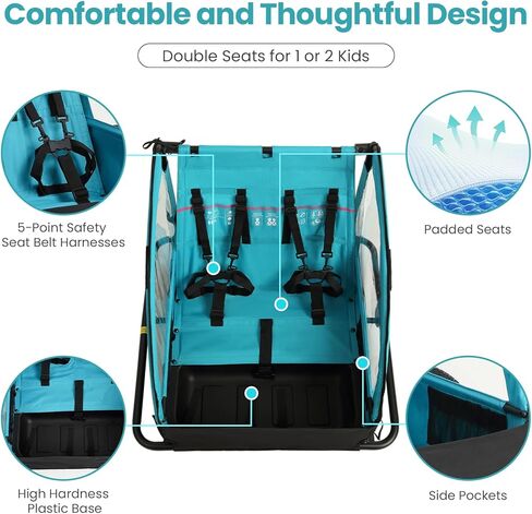 Sepnine Kids Bike Trailer, 2 in1 Canopy Carrier Converts to Pushcart Suitable for 1 to 2 Kids, 12+ Months, Quick Attach to Bike, Foldable, with 5-Point Harness and Storage Bags in Kuwait