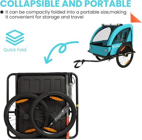 Sepnine Kids Bike Trailer, 2 in1 Canopy Carrier Converts to Pushcart Suitable for 1 to 2 Kids, 12+ Months, Quick Attach to Bike, Foldable, with 5-Point Harness and Storage Bags in Kuwait