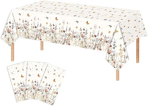 3PCS Wildflower Party Tablecloth for Girls Baby Shower Boho Spring Floral Birthday Wedding Party Decorations Flower Tablecover for 20 Guests in Kuwait
