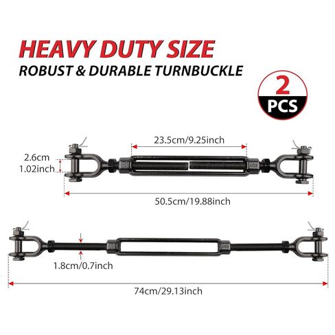 3/4 x 9 Inch Turnbuckles Black Forged Steel Jaw and Jaw Turnbuckle 5,200 lbs WLL for Cable Rail Rigging Wire Rope Tension Sun Shade Sail Tent Deck Outdoor Use, 2-Pack in Kuwait