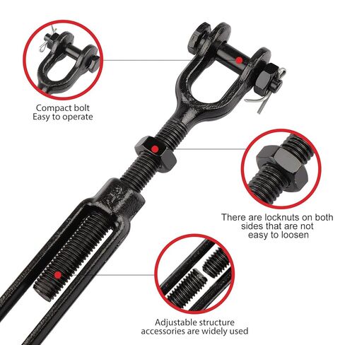 3/4 x 9 Inch Turnbuckles Black Forged Steel Jaw and Jaw Turnbuckle 5,200 lbs WLL for Cable Rail Rigging Wire Rope Tension Sun Shade Sail Tent Deck Outdoor Use, 2-Pack in Kuwait