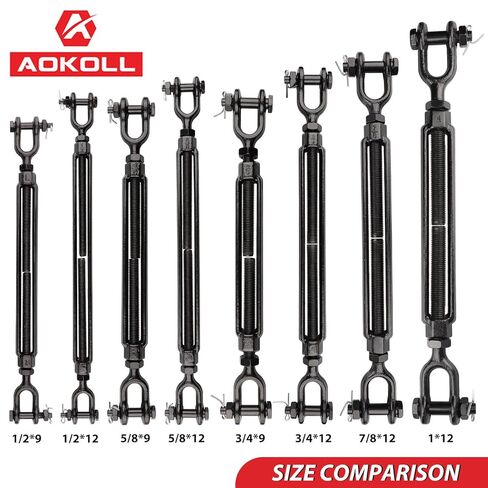 3/4 x 9 Inch Turnbuckles Black Forged Steel Jaw and Jaw Turnbuckle 5,200 lbs WLL for Cable Rail Rigging Wire Rope Tension Sun Shade Sail Tent Deck Outdoor Use, 2-Pack in Kuwait
