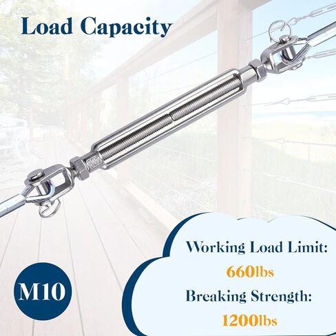 Jaw & Jaw Turnbuckle, Sunxer Tool Turnbuckles 304 Stainless Steel Heavy Duty Adjustable Tensioner for Cable Tensioning Shade Sails Tractor 1100 lbs Load (1/2" (M12)-2pcs) in Kuwait
