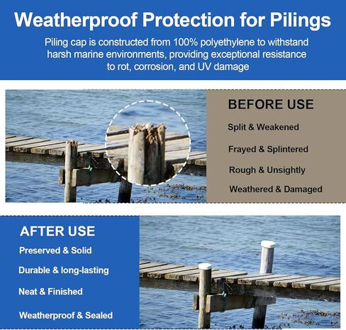 9" Marine Dock Piling Cap, Round Cover Cap for Fence/Boat/Dock/Post/Pole and Pylon Pipe, Heavy-Duty Polyethylene Flat Top Design to Protect Wood & Metal Pilings, Built for Long-Term Durability - 1Pcs in Kuwait