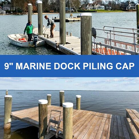 9" Marine Dock Piling Cap, Round Cover Cap for Fence/Boat/Dock/Post/Pole and Pylon Pipe, Heavy-Duty Polyethylene Flat Top Design to Protect Wood & Metal Pilings, Built for Long-Term Durability - 1Pcs in Kuwait