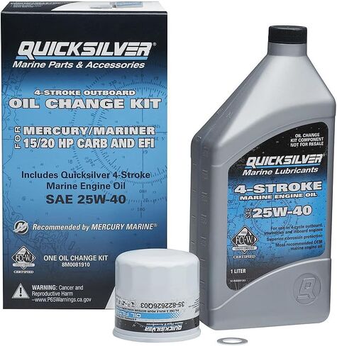 Quicksilver 4-Stroke Oil Change Kit – for Mercury Outboard Engines – 15, 20, 25, 30, 40, 50, 60, 75, 90, 115, 150, 175, 200, 225, 250, 300, 350, 400 HP in Kuwait