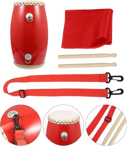 Vaguelly Traditional Cowhide Waist Drum Hand Drum with Strap Durable Percussion Instrument for Chinese Cultural Performance and Celebration 12.6 Inch in Saudi Arabia