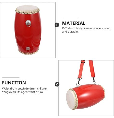 Vaguelly Traditional Cowhide Waist Drum Hand Drum with Strap Durable Percussion Instrument for Chinese Cultural Performance and Celebration 12.6 Inch in Saudi Arabia