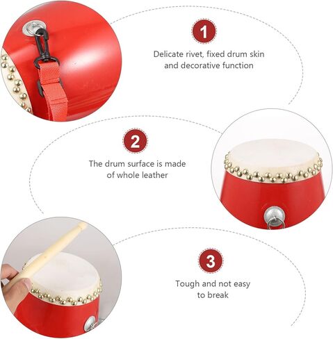 Vaguelly Traditional Cowhide Waist Drum Hand Drum with Strap Durable Percussion Instrument for Chinese Cultural Performance and Celebration 12.6 Inch in Saudi Arabia
