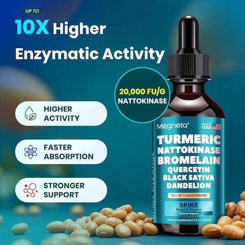 Nattokinase Supplement 20,000 FU/g [High-Activity] , Bromelain 500mg & Turmeric Curcumin 500mg | Triple-Action Enzyme Spike Detox with Quercetin & Black Seed – Cardiovascular & Circulatory Support in Kuwait