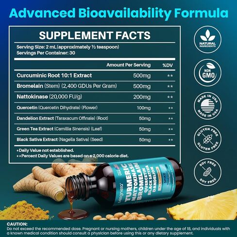 Nattokinase Supplement 20,000 FU/g [High-Activity] , Bromelain 500mg & Turmeric Curcumin 500mg | Triple-Action Enzyme Spike Detox with Quercetin & Black Seed – Cardiovascular & Circulatory Support in Kuwait