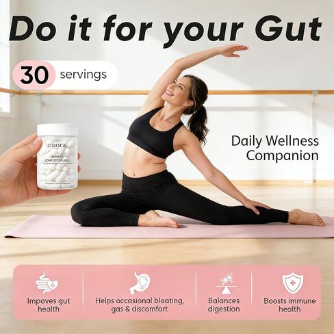 كبسولات صحة الأمعاء نورا من AMUA - تركيبة تنظيف الغشاء الحيوي للأمعاء ودعم الجهاز الهضمي، مزيج البروبيوتيك والإنزيم لتوازن الميكروبيوم، نباتي غير معدّل وراثيًا، للنساء والرجال، 90 كبسولة in Kuwait