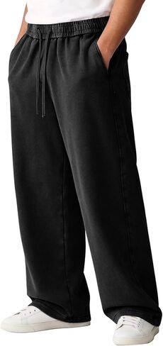 Eisctnd Men's Baggy Wide-Leg Cotton Sweatpants Loose Joggers with Adjustable Cuffs Drawstring Waist for Lounge Athletic in Kuwait