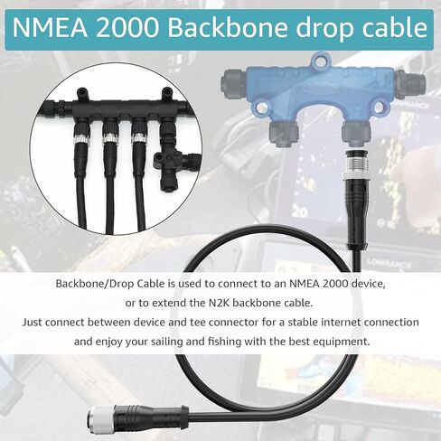 كابل تمديد NMEA 2000(N2K) بطول 2 متر - كابل العمود الفقري وكابل الإسقاط متوافق مع كابل Lowrance Simrad B&G Navico Network 5 Pin M12 Thread من الدرجة البحرية. (6.56 قدم) in Kuwait