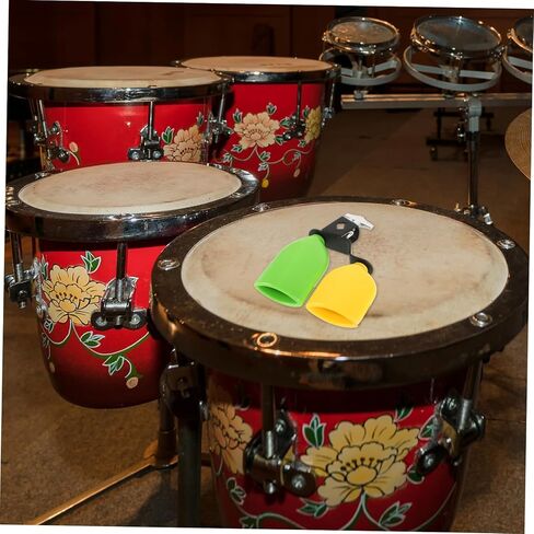 Totority 1pair Plastic Cowbell Jam Block Percussion Instrument Set for Musicians Green Yellow Pitch Hand Bells for Music Dance Shows and Festive Events in Saudi Arabia