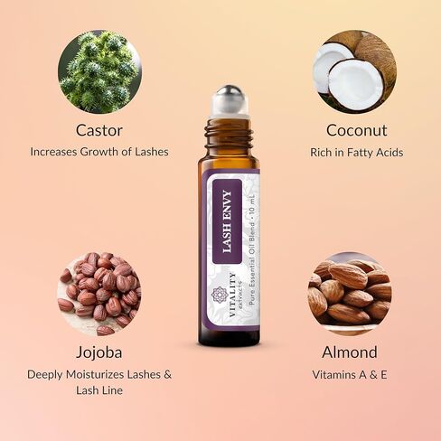 Vitality Extracts Lash Envy Roll-On - Eyelash Enhancing Serum, Essential Oil Blend, Castor Oil, Thicker & Fuller Looking Lashes, Fatty Acids in Kuwait