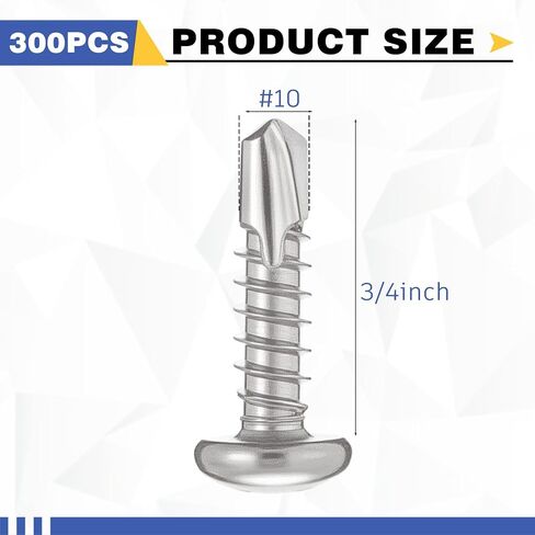 300 Pcs #10 x 3/4 Stainless Steel Pan Head Self Tapping Drilling Screws Metal Self Tapping Screws 410 Sheet Dovetail for Furniture Assembly, Manufacturing, Construction and Other Industries in Saudi Arabia