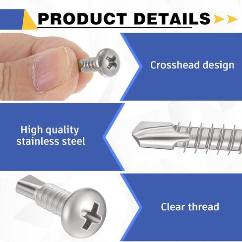 300 Pcs #10 x 3/4 Stainless Steel Pan Head Self Tapping Drilling Screws Metal Self Tapping Screws 410 Sheet Dovetail for Furniture Assembly, Manufacturing, Construction and Other Industries in Saudi Arabia