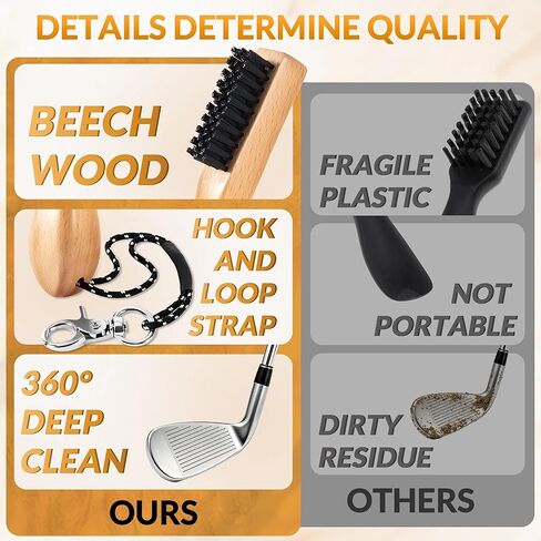 Belongtous Golf Clubs Scrub Cleaning Brush: Golf Accessories for Men Women Golfers - Nylon Bristle Beech Wood Brush Groove Cleaner with Nylon Rope & Hooks in Saudi Arabia