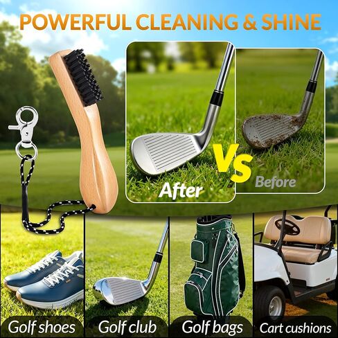 Belongtous Golf Clubs Scrub Cleaning Brush: Golf Accessories for Men Women Golfers - Nylon Bristle Beech Wood Brush Groove Cleaner with Nylon Rope & Hooks in Saudi Arabia