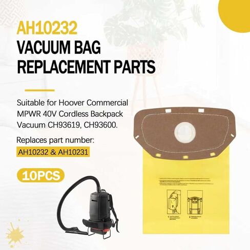 AH10232 أكياس مكنسة ذات ياقة محكمة الغلق لهوفر تجاري سكني MPWR 40 فولت مكنسة كهربائية خلفية لاسلكية CH93619، CH93600-10Pcs in Kuwait