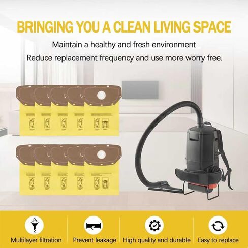 AH10232 أكياس مكنسة ذات ياقة محكمة الغلق لهوفر تجاري سكني MPWR 40 فولت مكنسة كهربائية خلفية لاسلكية CH93619، CH93600-10Pcs in Kuwait