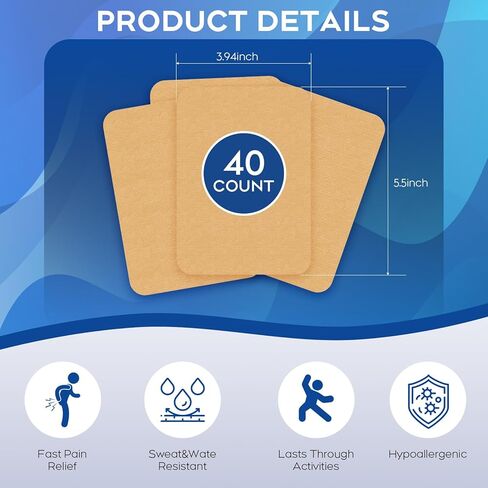 Uposiut Lidocaine 4% Patches, Extra Strength Lidocaine Patches (40 Patches), for Neck, Shoulder, Back, Knee, and Ankle Muscles, 12-Hour Effectiveness - PA001 in Kuwait