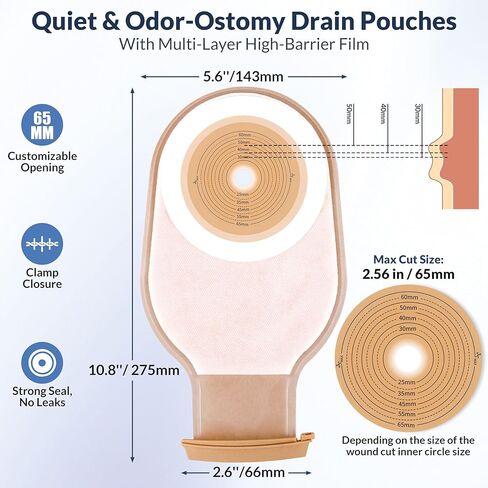 100 Pack Colostomy Bags, 15mm-65mm Ostomy Supplies,One-Piece Ostomy Bag for Lleostomy Stoma Care， Cut-to-Fit Drainable Pouches with Closure. in Saudi Arabia