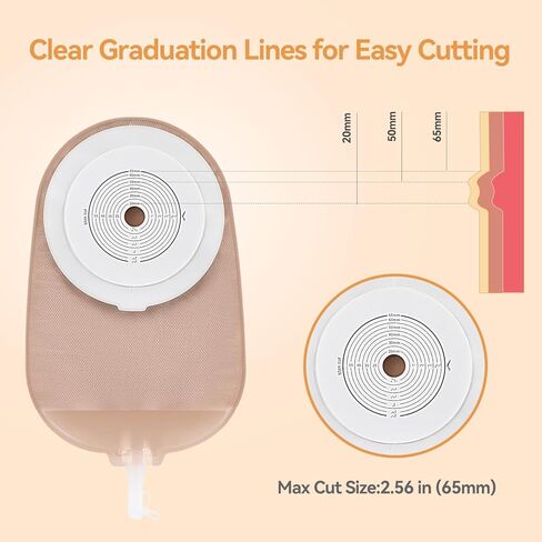 20 PCS Urostomy Bag, One-Piece 20-65mm Cut-to-Fit Ostomy Bag, Urostomy Supplies Drainable Pouches with Drain Valve Closure for Stoma Care (20) in Kuwait