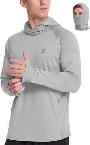 Roadbox Mens UPF 50+ Sun Protection Hoodie, Long Sleeve Fishing Shirt with Mask, Lightweight UV SPF Hooded for Hiking Running in Saudi Arabia