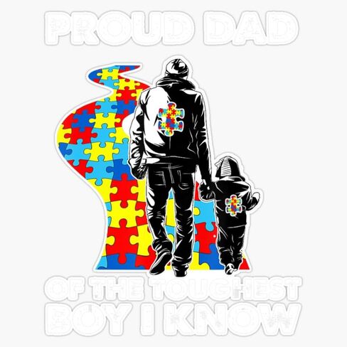 Proud Autism Dad Father and Son Autism Awareness Sticker Vinyl Decal Car Laptop Wall Window Bumper Sticker 5" in Saudi Arabia