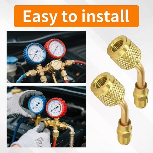 مجموعة محولات شحن HVAC نحاسية مكونة من 3 قطع - تركيبات مبرد A2L مستقيمة 45 درجة، خزانات R-32 R-454B LH وخراطيم خدمة RH، موصلات مضيئة 1/4 بوصة من اليد اليسرى إلى 1/4 بوصة من الذكور اليمنى in Kuwait