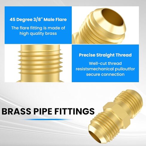 SDTC Tech Brass Tube Coupler Pipe Flare Fitting, Union Connector Gas Adapter 3/8 Inch Male Flare x 3/8 Inch Male Flare for Propane, LP and Natural Gas, Fuel, Plumbing, 4 PCS in Saudi Arabia