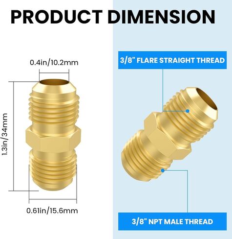 SDTC Tech Brass Tube Coupler Pipe Flare Fitting, Union Connector Gas Adapter 3/8 Inch Male Flare x 3/8 Inch Male Flare for Propane, LP and Natural Gas, Fuel, Plumbing, 4 PCS in Saudi Arabia