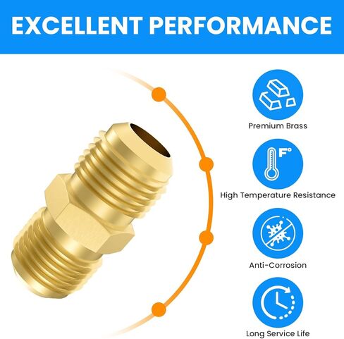SDTC Tech Brass Tube Coupler Pipe Flare Fitting, Union Connector Gas Adapter 3/8 Inch Male Flare x 3/8 Inch Male Flare for Propane, LP and Natural Gas, Fuel, Plumbing, 4 PCS in Saudi Arabia