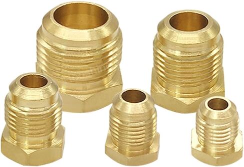 Hooshing 5PCS Brass Flare Fitting SAE 45 Degree Flare Plug Seal Assortment Kits 1/4" 5/16" 3/8" 1/2" 5/8" Tube OD in Saudi Arabia