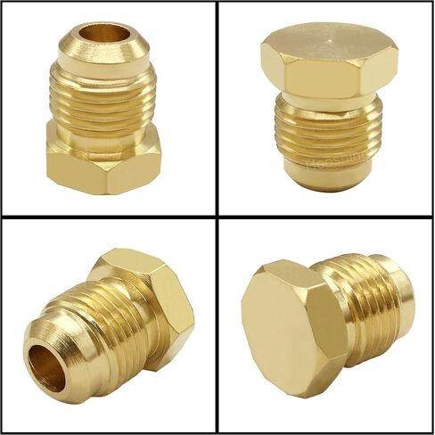 Hooshing 5PCS Brass Flare Fitting SAE 45 Degree Flare Plug Seal Assortment Kits 1/4" 5/16" 3/8" 1/2" 5/8" Tube OD in Saudi Arabia